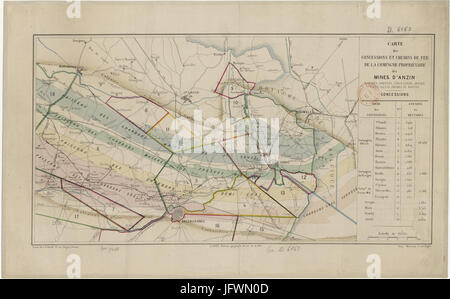 Carte des concessions et chemins de fer de la Compagnie propriétaire des mines d'Anzin, Raismes, Fresnes, Vieux-Condé, Denain, Saint-Saulve, Odomez et Hasnon Stock Photo