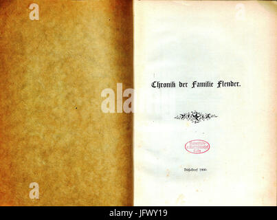CHRONIK DER FAMILIE FLENDER, Ludwig Voss (Verlag), Düsseldorf 1900, Titelblatt Stock Photo