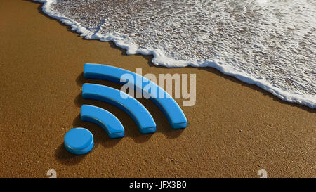 WiFi 4G Internet on the Beach Stock Photo