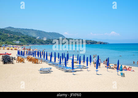 The beach in Cefalù, Sicily. Historic Cefalù is a major tourist destination on Sicily. Stock Photo