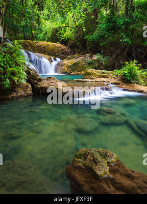 Deep forest Waterfall in Kanchanaburi province, Thailand Stock Photo