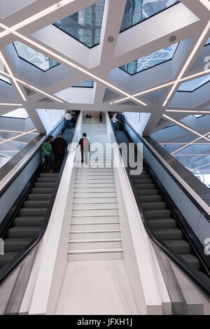 Stairs in the interior of Porsche Museum, designed by  architects Delugan Meissl, Stuttgart, Baden-Württemberg, Germany Stock Photo