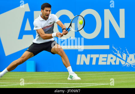 Novak Djokovic (Serbia) playing on centre court at Devonshire Park, Eastbourne, during the Aegon International 2017 Stock Photo