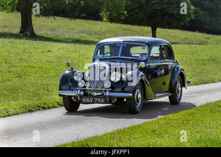 1951 50s black Riley 1.5 Litre Classic, collectable restored vintage vehicles arriving for the Mark Woodward Event at Leighton Hall, Carnforth, UK Stock Photo