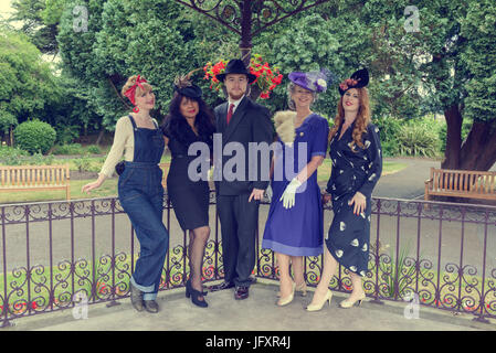 In the bandstand at Bridgnorth, Shropshire in costume as part of the Severn Valley Railway Back to the 1940's event June 2017 Stock Photo