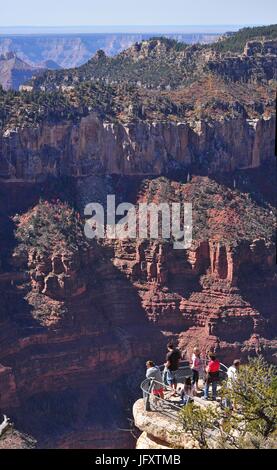 Tourists take in the view of the Grand Canyon from the of observation overlook under the Grand Canyon North Rim Lodge October 16, 2009 near Woodin, Arizona.    (photo by Michael Quinn via Planetpix) Stock Photo