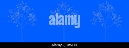 3d rendering of three trees as lines on a blue background