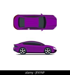 Purple car. View from above and from the side. Volumetric drawing without a mesh and a gradient. Isolated on white background. illustration. Stock Vector