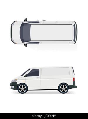 The cargo minibus. Side view and top view. Volumetric drawing without a grid and a gradient. Isolated on white background. illustration. Stock Vector