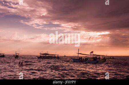 Bali Indonesia free Dolphin boat Watching at Lovina Beach Stock Photo