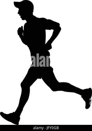 man running in cap on hand smartphone black silhouette Stock Vector