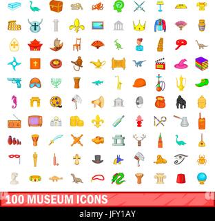 100 museum icons set, cartoon style Stock Vector