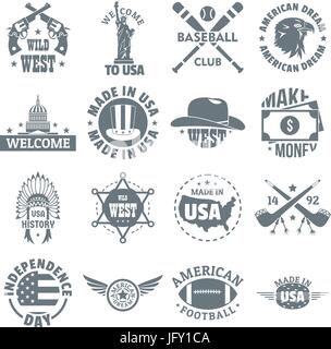 USA logo vintage icons set, simple style Stock Vector
