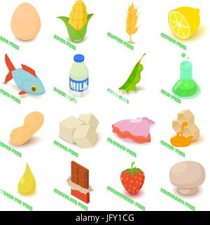 Allergy free icons set food, isometric style Stock Vector