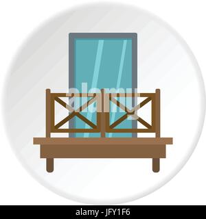 Balcony with wooden fence icon circle Stock Vector