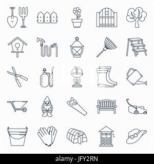 Collection of outline gardening icons Stock Vector