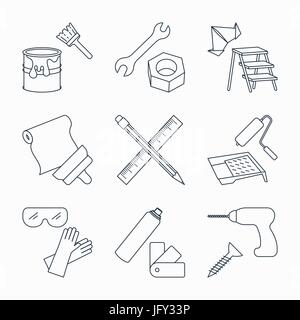 Collection of outline repair and building tools icons Stock Vector