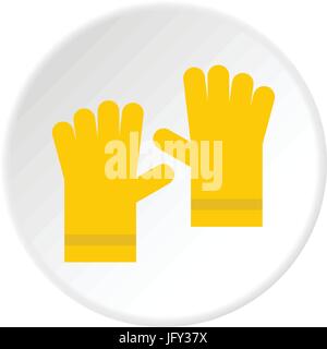 Yellow rubber gloves icon circle Stock Vector