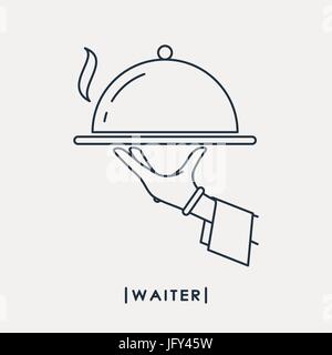 Waiter outline icon. Waiter's hand with tray Stock Vector