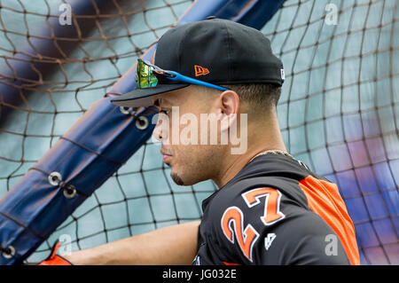 Miami Marlins Right Fielder Giancarlo Stanton (27) Prepares For The ...