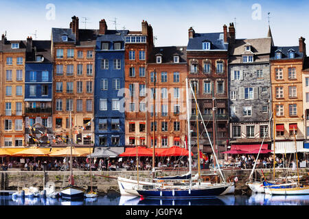 Beautiful color houses and marina of Honfleur harbour in Normandy, France Stock Photo