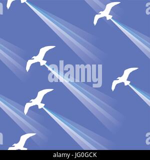 Seamless pattern with seagulls on blue background Stock Vector