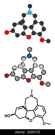 Galantamine alkaloid molecule. Found in Caucasian snowdrop, used in treatment of Alzheimer's disease. Conventional skeletal formula and stylized repre Stock Vector