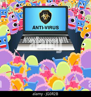 virus computer attack laptop protected antivirus Stock Vector