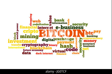 Bitcoin crypto currency word cloud Stock Photo