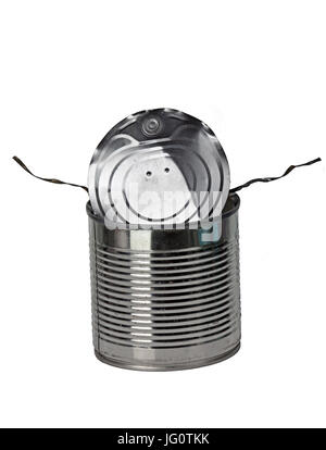 Fiercely open tin funny can on white Stock Photo