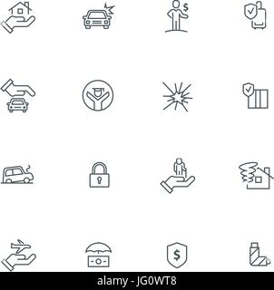 Business people insurance related line icon collection. Vector illustration set. Stock Vector