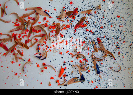 Shavings after sharpening colored pencils Stock Photo