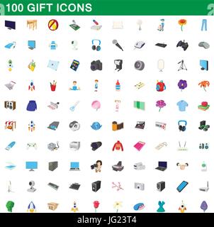 100 gift icons set, cartoon style Stock Vector