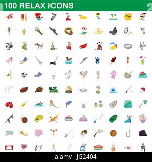 100 relax icons set, cartoon style Stock Vector