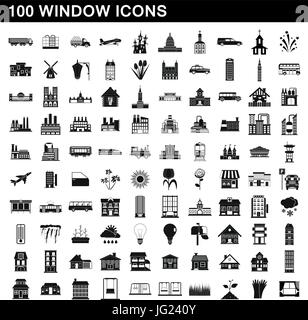 100 window icons set, simple style Stock Vector