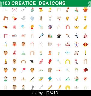 100 creative idea icons set, cartoon style Stock Vector
