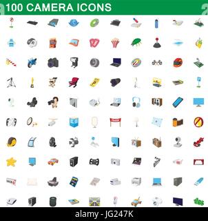 100 camera icons set, cartoon style Stock Vector