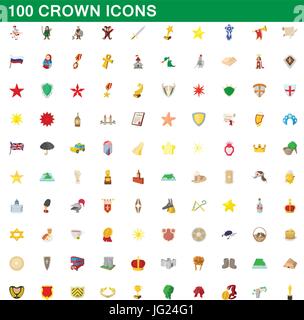 100 crown icons set, cartoon style Stock Vector