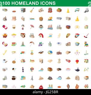 100 homeland icons set, cartoon style Stock Vector