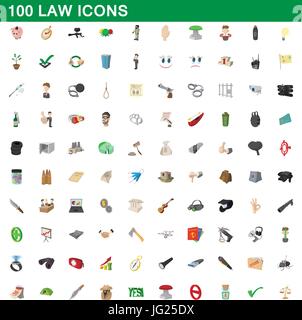 100 law icons set, cartoon style Stock Vector