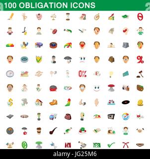 100 obligation icons set, cartoon style Stock Vector