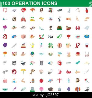 100 operation icons set, cartoon style Stock Vector