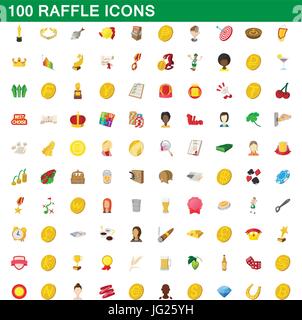 100 raffle icons set, cartoon style Stock Vector