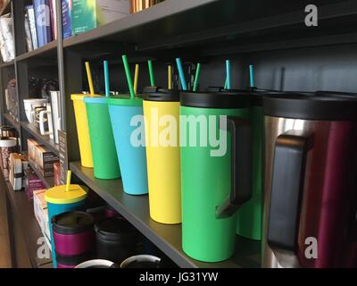 Coffee Mugs On A Shelf Stock Photo