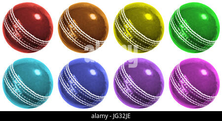 Different color cricket ball isolated on white Stock Photo