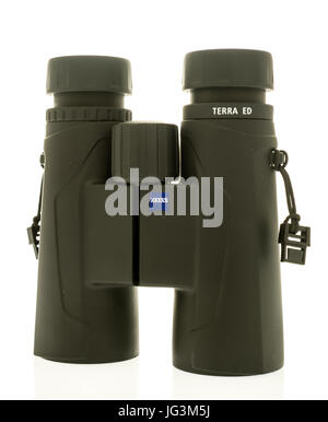 Winneconne, WI - 26 June 2017: A pair of Zeiss binoculars on an isolated background. Stock Photo