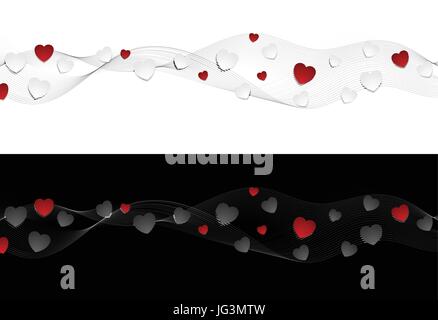 Abstract wavy headers with hearts. Vector Valentine Day banners design Stock Vector
