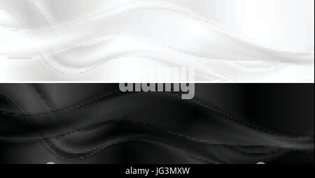 White and black smooth waves abstract banners. Web headers vector design Stock Vector
