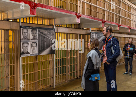 people, tourists, cellhouse, Alcatraz Prison, United States Penitentiary, Alcatraz Island, San Francisco Bay, San Francisco, California, United States Stock Photo