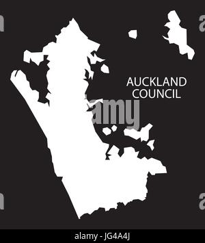 Auckland Council New Zealand map black inverted silhouette illustration Stock Vector